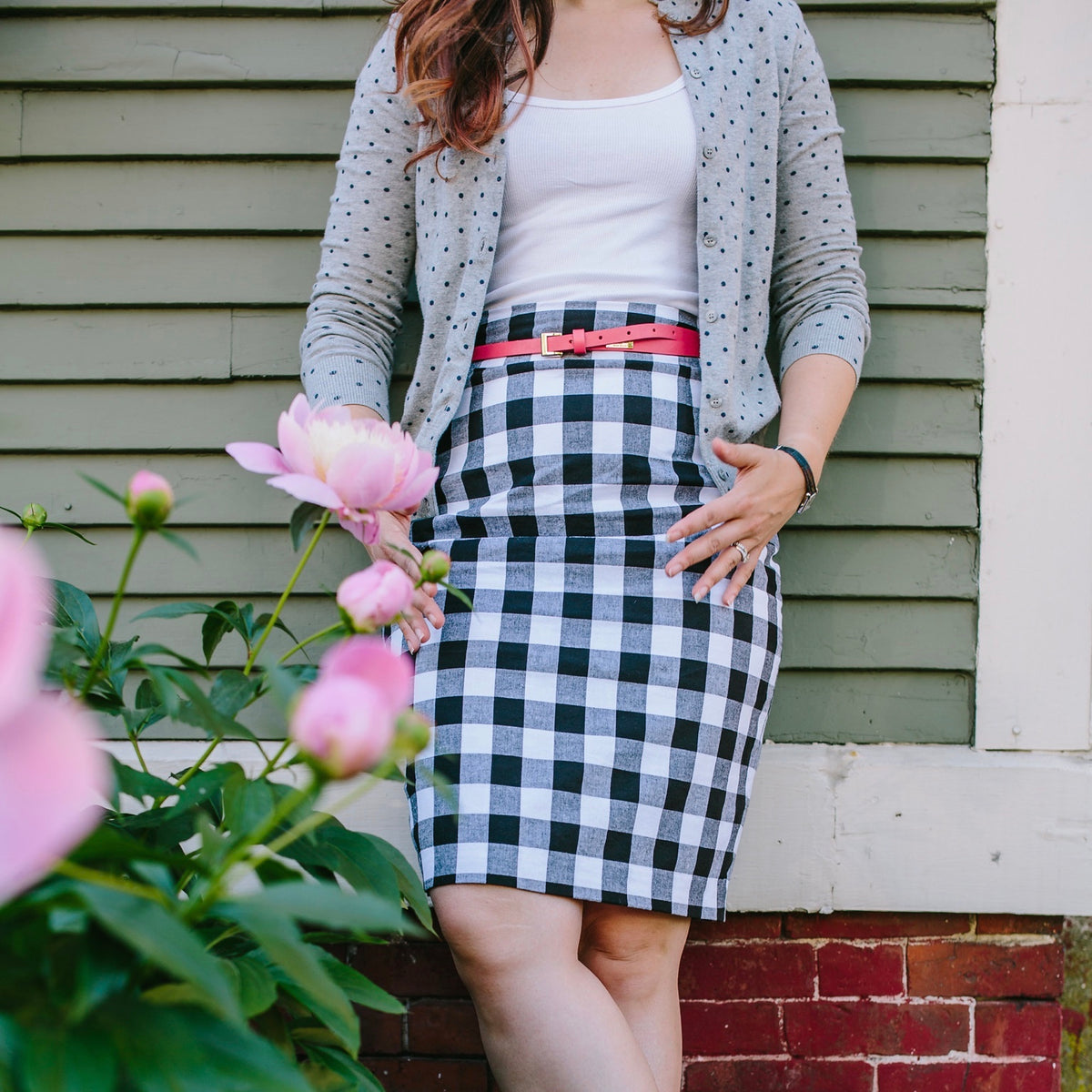 Black and white tartan pencil skirt best sale