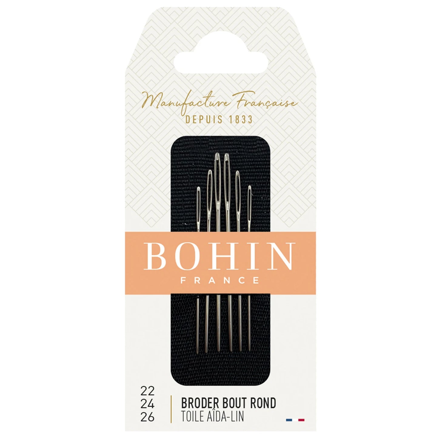 Bohin Cross Stitch Round Tip Needles 22, 24, 26