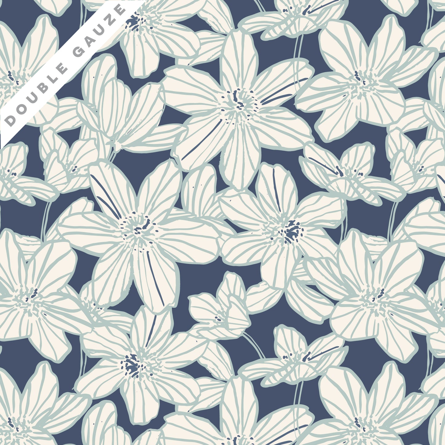 Sienna and Indigo - Stripe Blooms - Double Gauze
