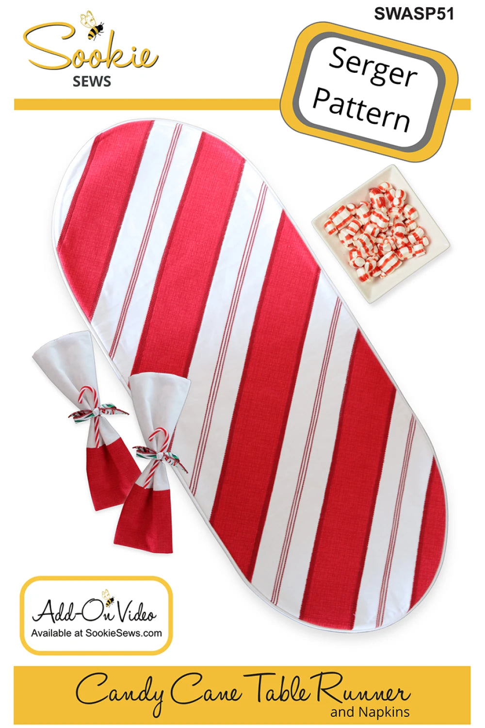 Candy Cane Table Runner and Napkins Serger Pattern