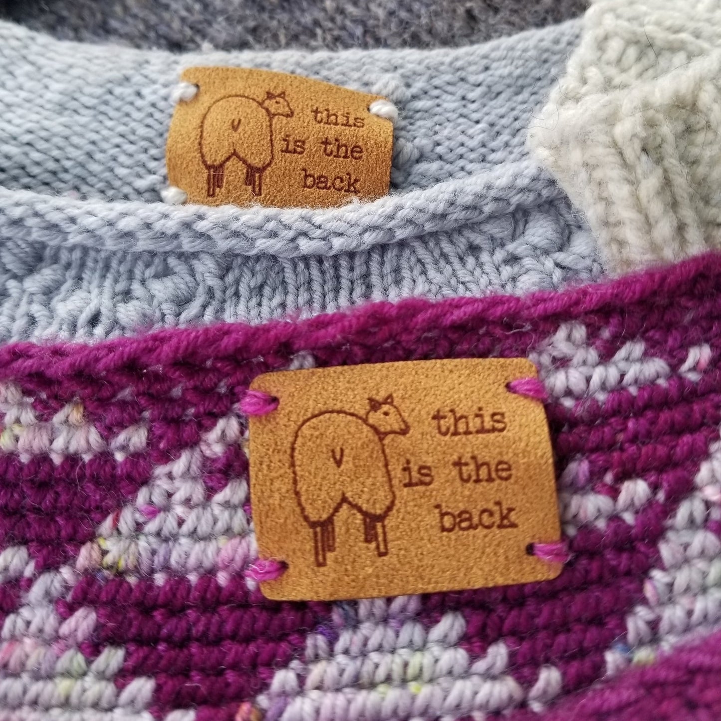 "This is the back" Faux Suede Tag