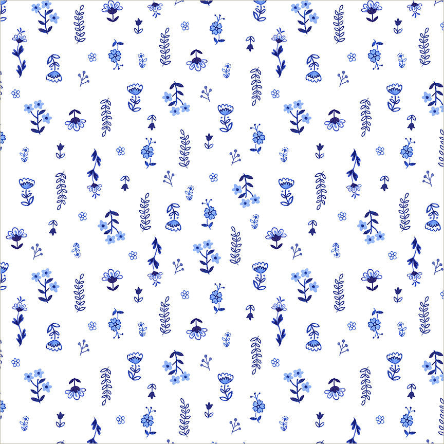 Chateau Meow - Painted Florals - White/Blue
