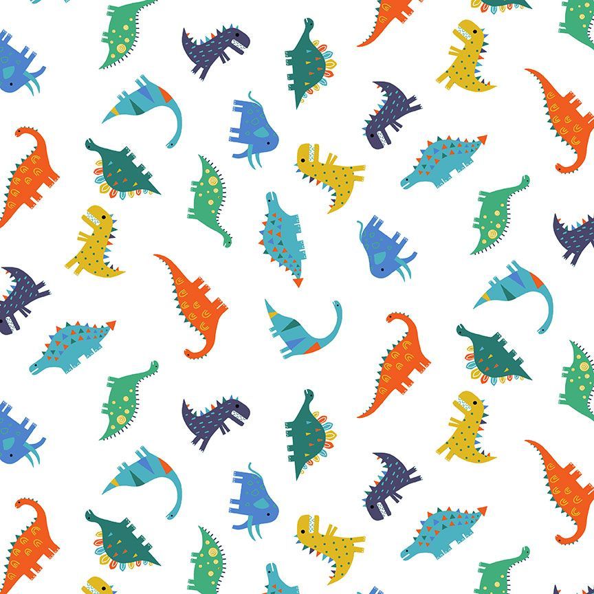 Dinosaur Toss Flannel - White