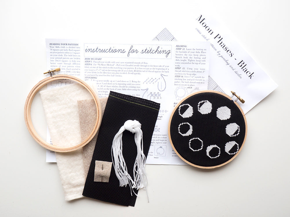 Moon Phases Black Cross Stitch Kit