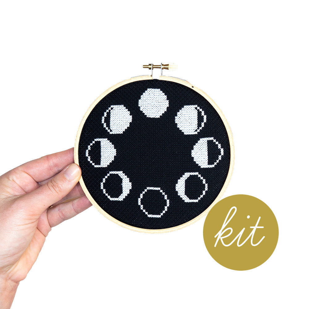 Moon Phases Black Cross Stitch Kit
