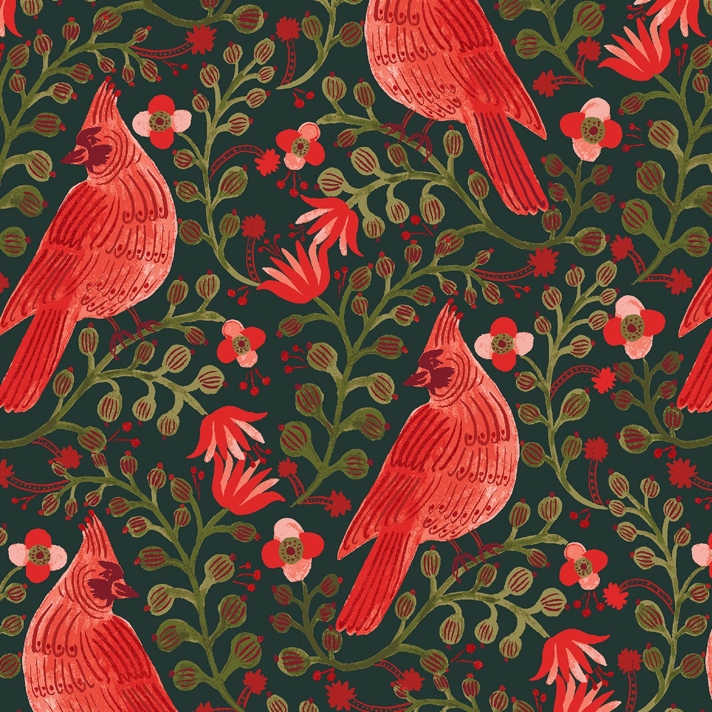 Holiday Classics - Cardinals - Evergreen Metallic Canvas