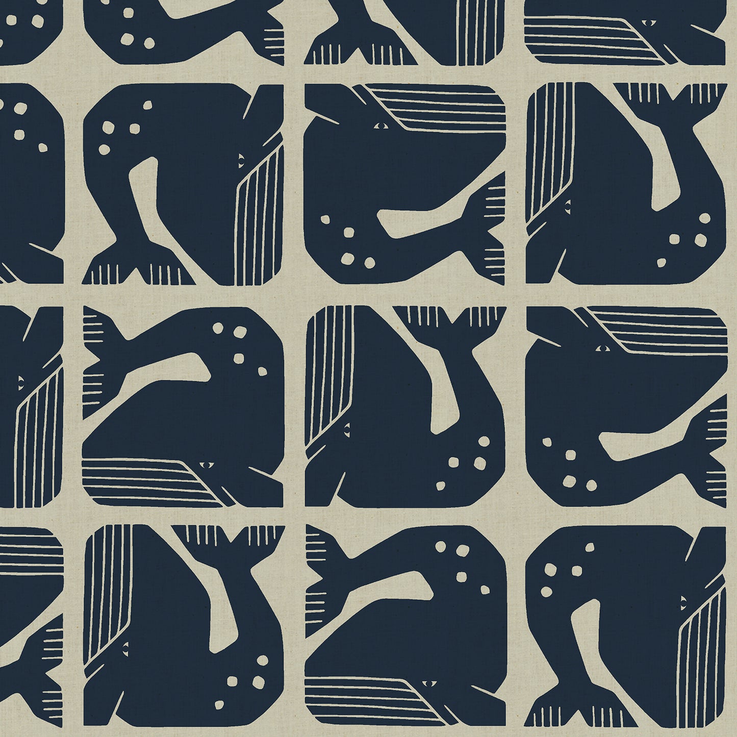 By the Seaside - Grumpy Whales - Unbleached Canvas